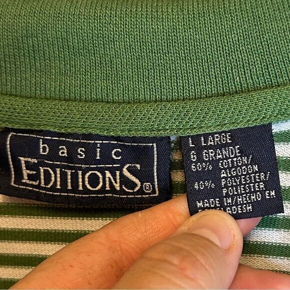 5 for $25🔥Large Basic Editions Striped Green Polo Shirt - Picture 3 of 4